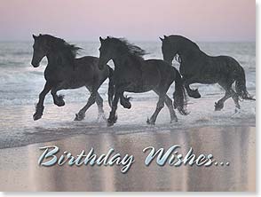 3 horses running on edge of ocean