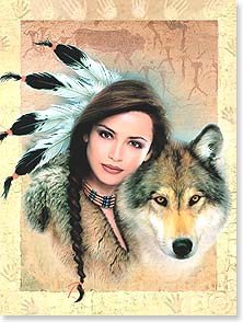 Native American woman with wolf