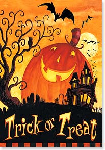 Giant pumpkin and haunted house