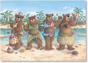 Four bears in beach wear