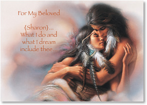 Indian couple embracing feathers