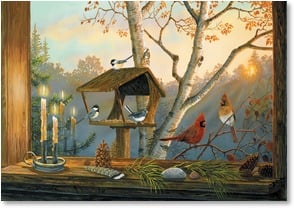 Birdfeeder outside cabin window