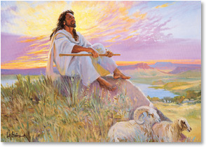 Jesus on rock holding staff