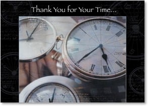 Photo of clock faces and words Thank you for your time