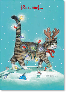 Cartoon cat with reindeer antlers