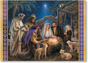 Baby Jesus, Mary, wise men, sheep, manger