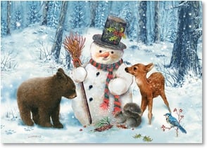 Snowman with forest friends