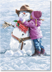 Girl kissing cowboy snowman