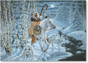 Native American brave white horse white wo