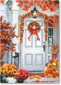 Fall decorated front door