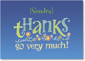 Graphic with thanks so much and flowers on blue background