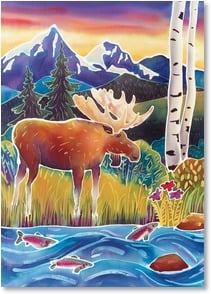 Moose along water fish aspen mountains