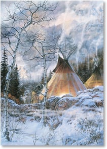 Teepee in snowy mountains