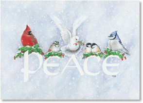 Birds perched on peace typography