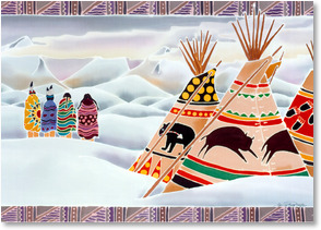 Contemporary tee pees in snow