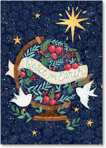 Globe made of berries and boughs with doves