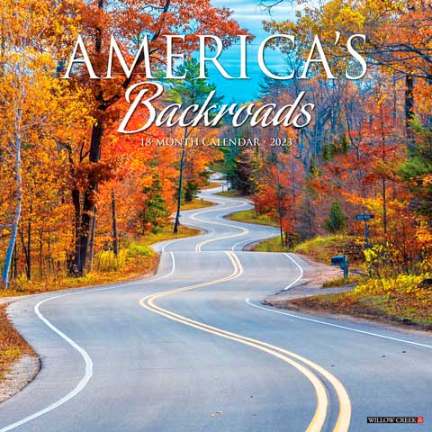 a winding road through an american forest