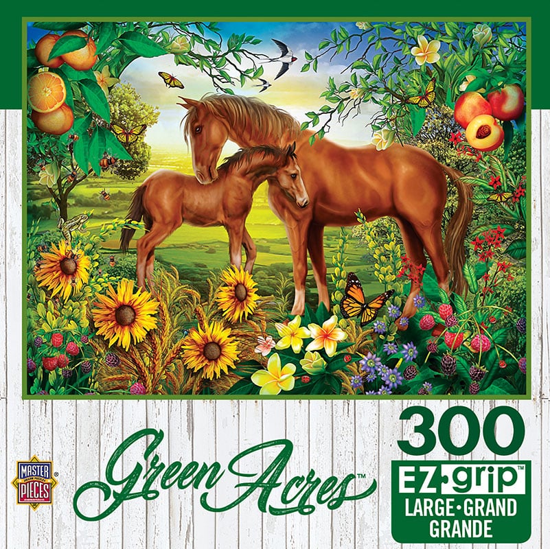 Horse and colt in floral field