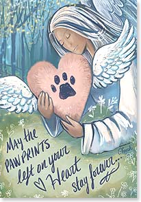 Angel holding heart with a paw print