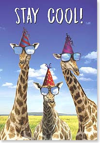 Funny giraffes wearing sunglasses and party hats