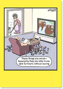 Funny cartoon of man watching TV