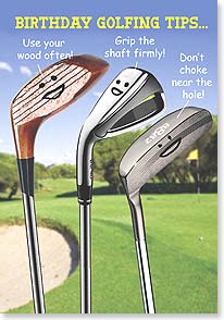 Three golf clubs with funny faces drawn on them