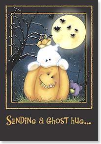 Cute ghost hugging pumpkin