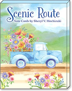 Scenic Route Note Cards by Sheryl Mochizuki with truck carrying flowers