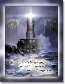 Hands reaching out from lighthouse