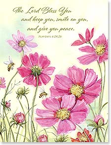 Pink poppies with bees and scripture verse