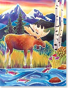 MOOSE ALONG WATER,FISH,ASPEN,MOUNTAINS