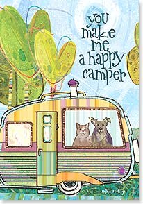 Camper with dog and cat in window