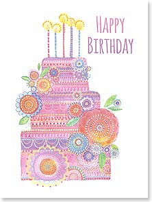 Pink cake with many digital designs