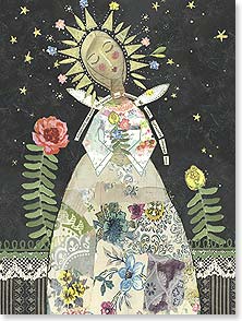 Pretty angel holding bouquet with night sky background and stars