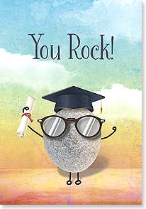 ROCK WITH ARMS AND LEGS WEARING GLASSES and Graduation cap