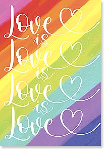 the words love is love is love is love on top of a rainbow background