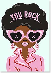 a girl with an afro and heart shaped sunglasses wearing a tiara that says you rock