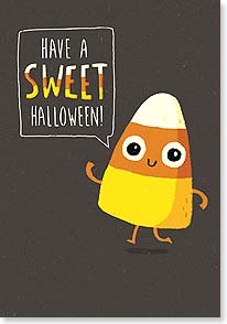 Animated candy corn waving and saying Have a sweet Halloween