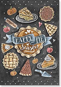 Pies and pie slices  with Happy Pie Season on black background