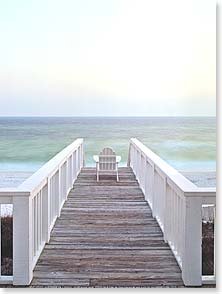 White fence along dock, white sun