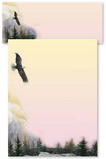 Flying eagle, yellow sky, trees