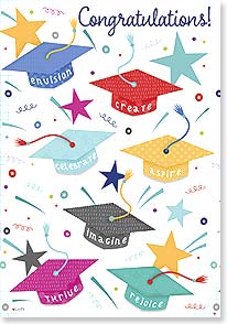 Various colorful graduation hats with inspiring copy