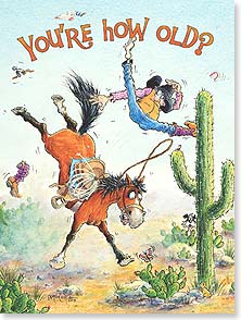 Cartoon of cowboy being bucked off horse