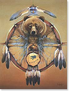 Dream catcher with bear head and feathers