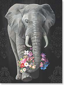 Elephant with flowers in trunk