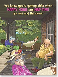 Funny cartoon of old people asleep on porch