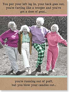 Group of elderly women line dance