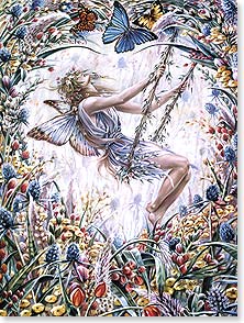 FAIRY SWINGING, SURROUNDED BY FLOWERS