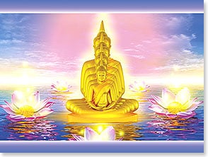 GOLDEN BUDDHA STATUE & LOTUS FLOWERS