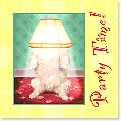 Kipper dog wearing lamp shade